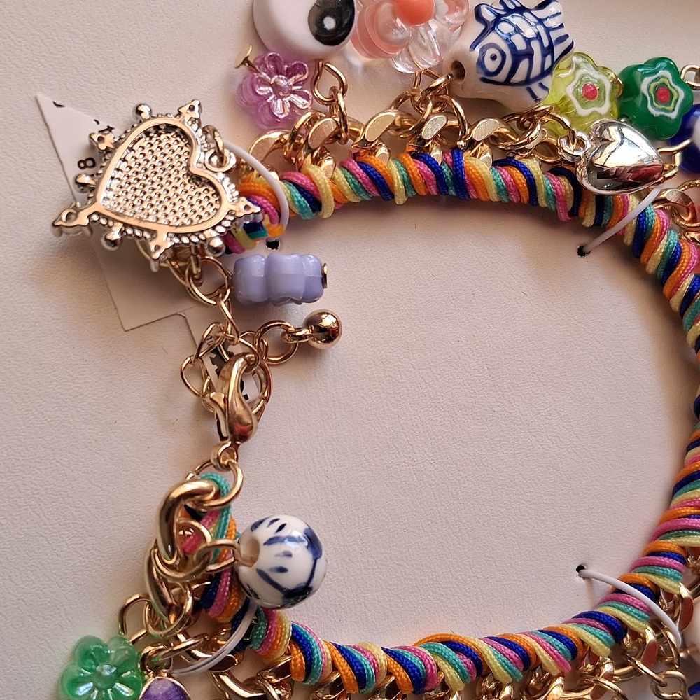 Multicolor Ceramic & Cubic Zirconia Charm Bracelet. NIB. Absolutely Gorgeous!!💜 - Picture 7 of 13